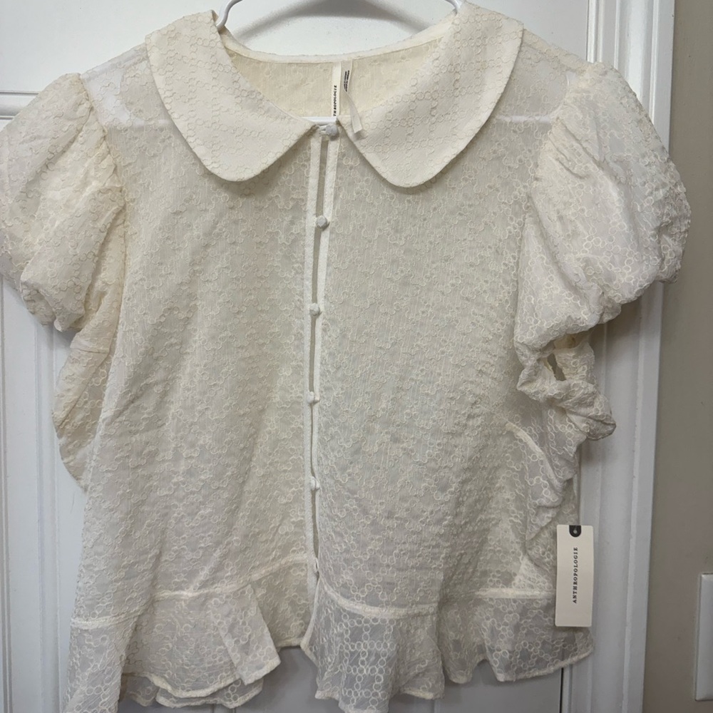 Anthropologie Cream Lace Shirt Peter Pan collar